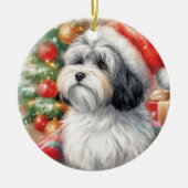 Havanese Dog in einer Weihnachtsmannmütze Weihnach Keramik Ornament (Vorne)