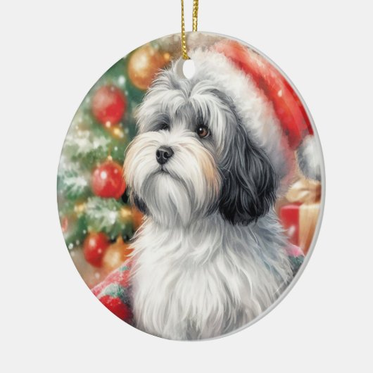 Havanese Dog in einer Weihnachtsmannmütze Weihnach Keramik Ornament (Links)