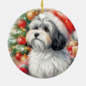 Havanese Dog in einer Weihnachtsmannmütze Weihnach Keramik Ornament (Hinten)