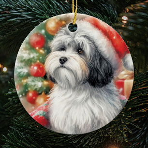 Havanese Dog in einer Weihnachtsmannmütze Weihnach Keramik Ornament