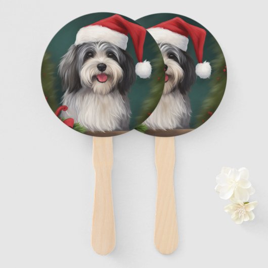 Havanese Dog in Schneeschweihnacht Fächer (Vorne und Hinten)