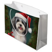 Havanese Dog in Schneeschweihnacht Große Geschenktüte (Rückseite Schrägansicht)