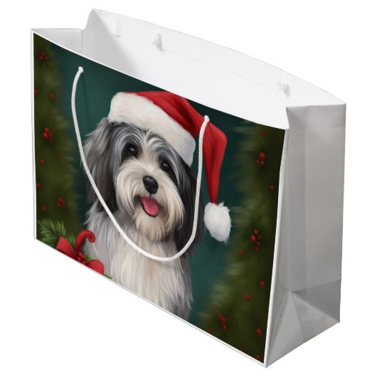 Havanese Dog in Schneeschweihnacht Große Geschenktüte (Rückseite Schrägansicht)