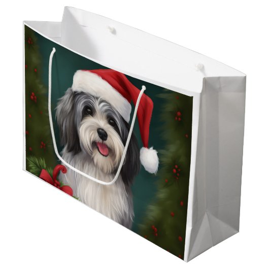 Havanese Dog in Schneeschweihnacht Große Geschenktüte (Vorderseite Schrägansicht)