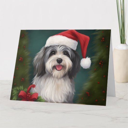 Havanese Dog in Schneeschweihnacht Karte (Vorderseite)