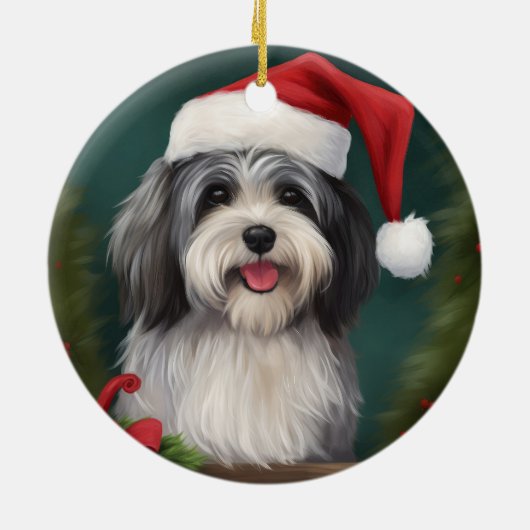 Havanese Dog in Schneeschweihnacht Keramik Ornament (Hinten)
