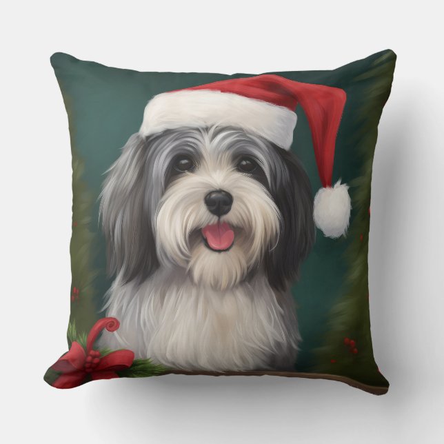 Havanese Dog in Schneeschweihnacht Kissen (Vorderseite)