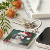 Havanese Dog in Schneeschweihnacht Schlüsselanhänger (Vorderseite rechts)