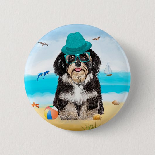 Havanese Dog on Beach Button (Vorderseite)