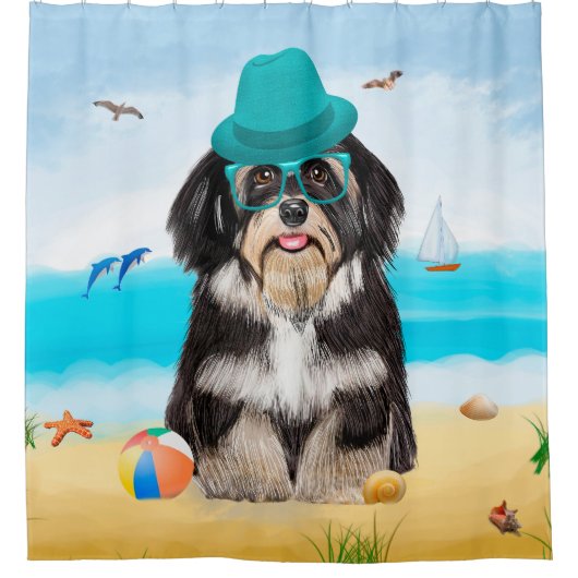 Havanese Dog on Beach Duschvorhang (Vorderseite)