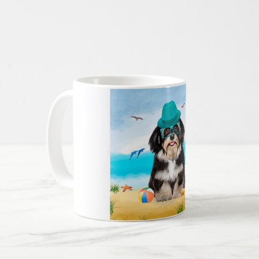 Havanese Dog on Beach Kaffeetasse (Vorderseite Links)