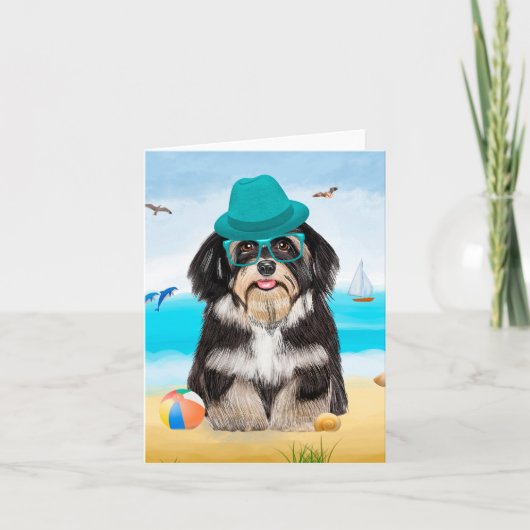 Havanese Dog on Beach Karte (Vorderseite)