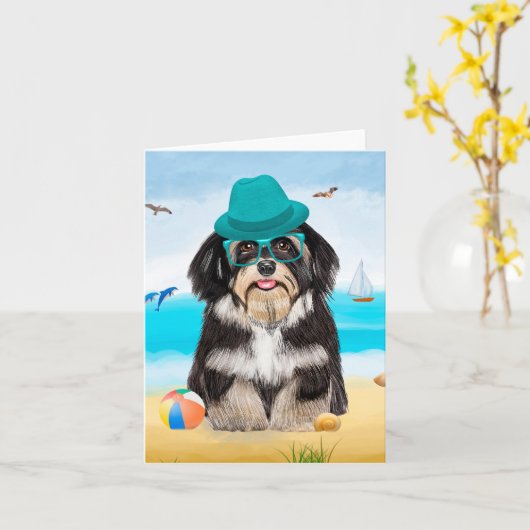 Havanese Dog on Beach Karte (Gelbe Blume)