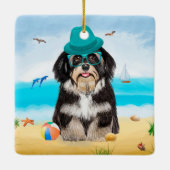 Havanese Dog on Beach Keramikornament (Rückseite)