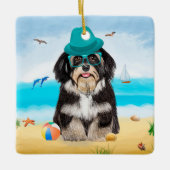 Havanese Dog on Beach Keramikornament (Vorderseite)