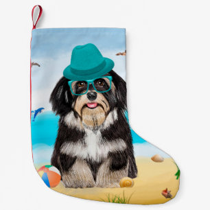 Havanese Dog on Beach Kleiner Weihnachtsstrumpf