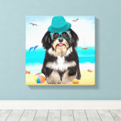 Havanese Dog on Beach Leinwanddruck (Insitu (Holzboden))