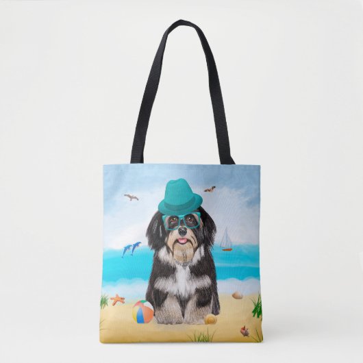 Havanese Dog on Beach Tasche (Vorderseite)