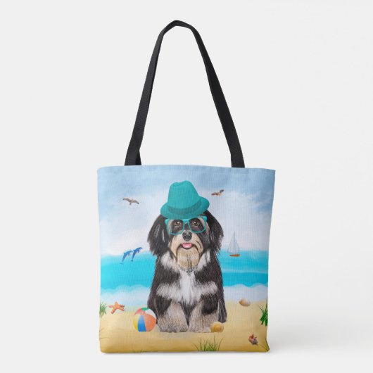 Havanese Dog on Beach Tasche (Rückseite)