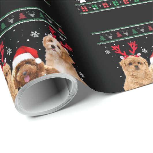 Havanese Dog Reindeer lights UGLY Christmas Pajama Geschenkpapier (Rolleneckpunkt)
