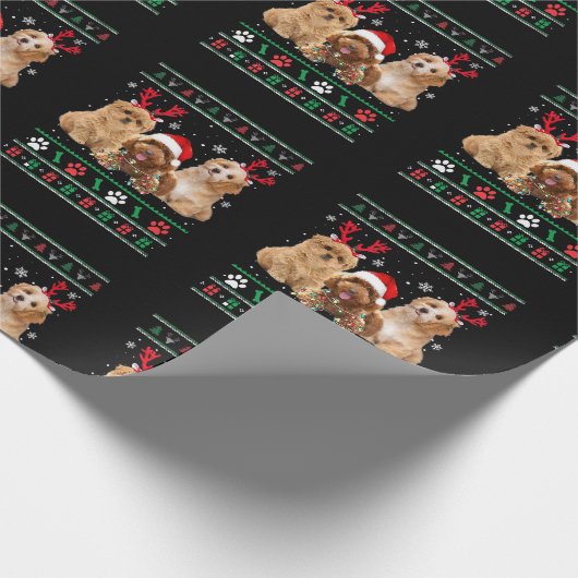 Havanese Dog Reindeer lights UGLY Christmas Pajama Geschenkpapier (Ecke)