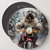 Havanese Dog Riding Motorrad Weihnachten Button (Vorne & Hinten)