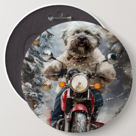 Havanese Dog Riding Motorrad Weihnachten Button (Vorne & Hinten)