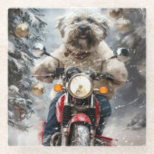 Havanese Dog Riding Motorrad Weihnachten Glasuntersetzer (Vorderseite)