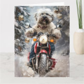 Havanese Dog Riding Motorrad Weihnachten Karte (Vorderseite)