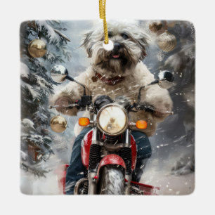 Havanese Dog Riding Motorrad Weihnachten Keramikornament