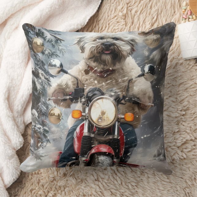 Havanese Dog Riding Motorrad Weihnachten Kissen (Decke)