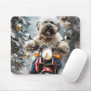 Havanese Dog Riding Motorrad Weihnachten Mousepad