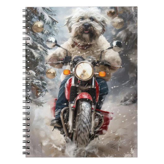 Havanese Dog Riding Motorrad Weihnachten Notizblock (Vorderseite)