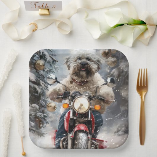 Havanese Dog Riding Motorrad Weihnachten Pappteller (Hochzeit)