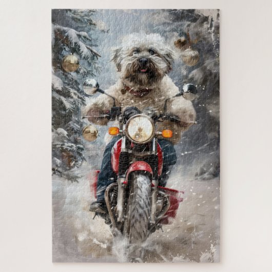 Havanese Dog Riding Motorrad Weihnachten Puzzle (Vertikal)