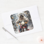 Havanese Dog Riding Motorrad Weihnachten Quadratischer Aufkleber (Umschlag)