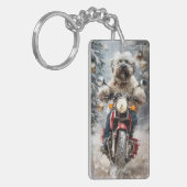 Havanese Dog Riding Motorrad Weihnachten Schlüsselanhänger (Vorderseite links)