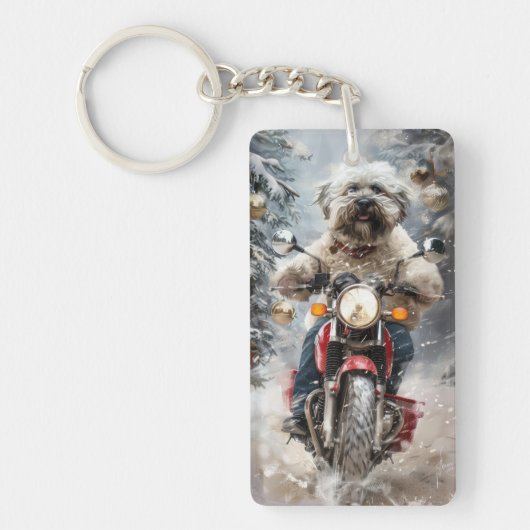Havanese Dog Riding Motorrad Weihnachten Schlüsselanhänger (Vorderseite)