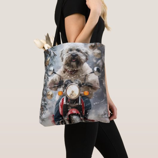 Havanese Dog Riding Motorrad Weihnachten Tasche (Von Nahem)