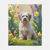 Havanese Dog Spring Blumen Malerei Fleecedecke (Vorderseite)