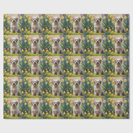 Havanese Dog Spring Blumen Malerei Geschenkpapier (Flach)