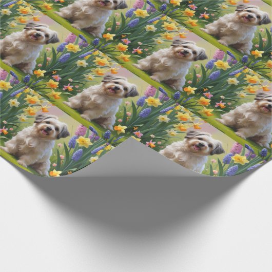Havanese Dog Spring Blumen Malerei Geschenkpapier (Ecke)