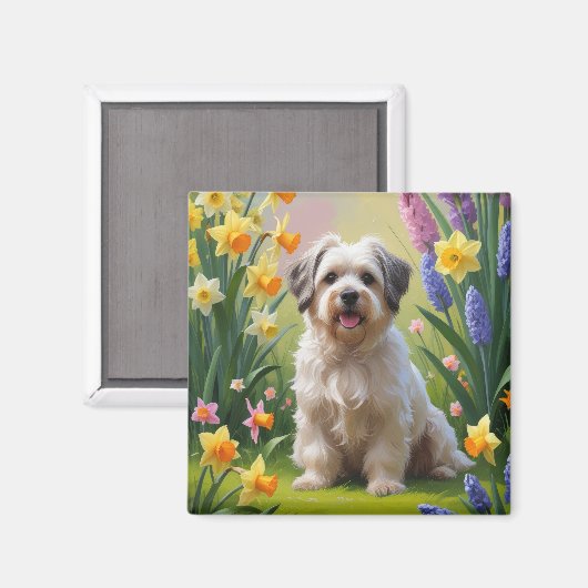 Havanese Dog Spring Blumen Malerei Magnet (Vorderseite/Rückseite)