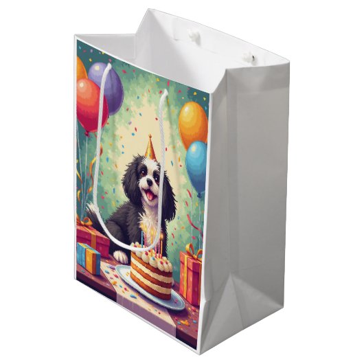 Havanese Geburtstagsfeier Mittlere Geschenktüte (Vorderseite Schrägansicht)