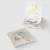 Havanese (Gold Sable) Malerei - Original Hunde Kun Steinuntersetzer (Seitenansicht)