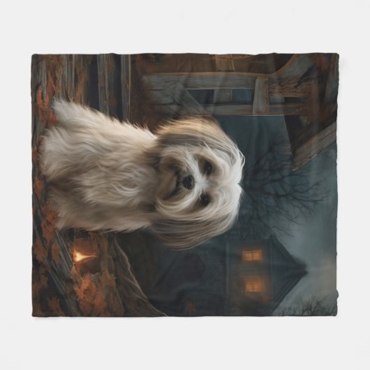 Havanese Halloween Beängstigend Fleecedecke (Vorderseite (Horizontal))