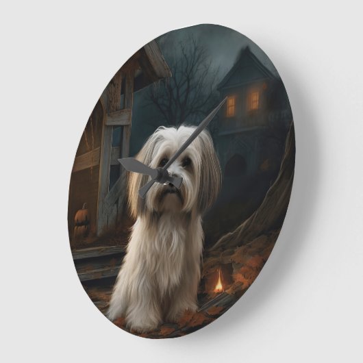 Havanese Halloween Beängstigend Große Wanduhr (Winkel)