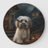 Havanese Halloween Beängstigend Große Wanduhr (Vorderseite)