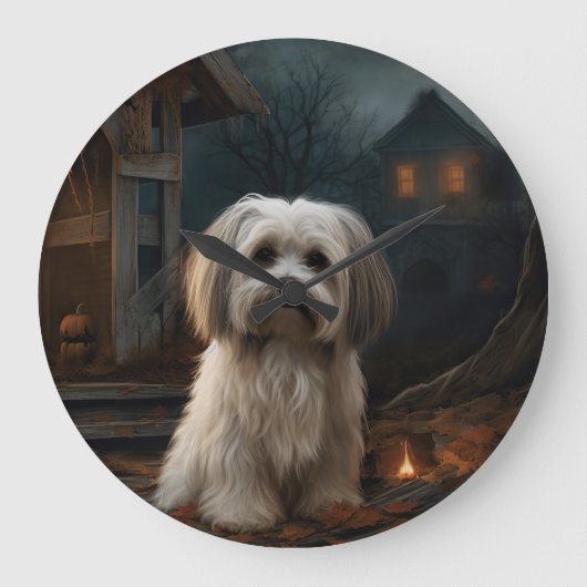 Havanese Halloween Beängstigend Große Wanduhr (Vorderseite)