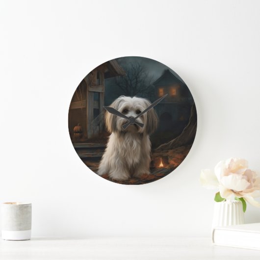 Havanese Halloween Beängstigend Große Wanduhr (Zuhause)